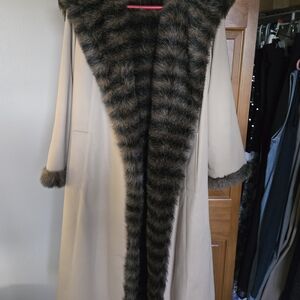 Beige Coat with Faux Fur Trim